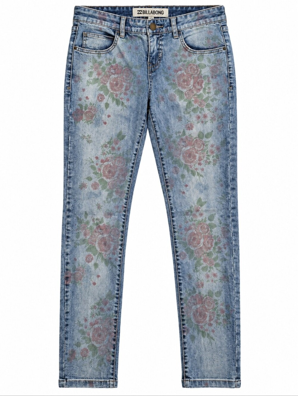 Billabong Slim Light Blue Jeans with Rose Floral Print
